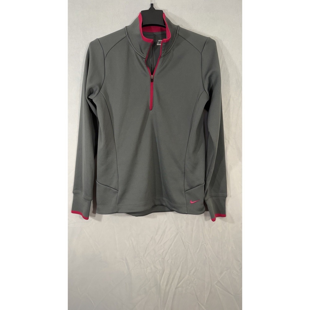 nike dri fit Quarter Zip Pullover Cover Up Women's M Gray Pink Athletic Golf